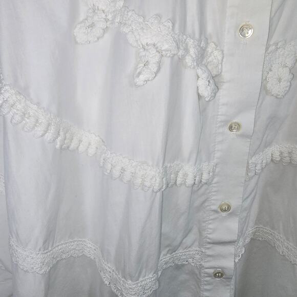 Vintage 80's 90's Peddlers Poet White Shirt Button Front Crochet Lace Detail M - Picture 8 of 12